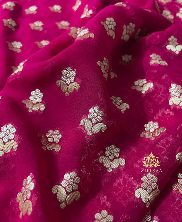 Queen Pink Banarasi Khaddi Weaved Georgette Saree