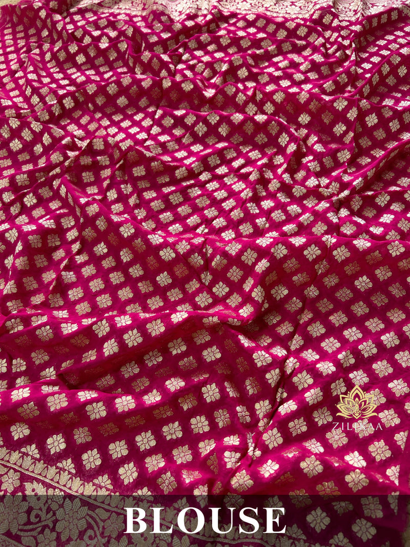Queen Pink Banarasi Khaddi Weaved Georgette Saree
