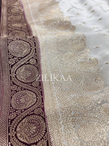 Ivory Purple Munga Silk Saree