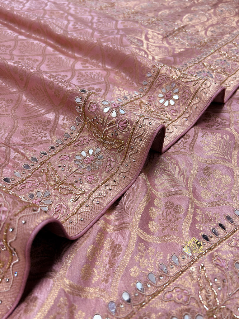 Pastel Pink Special Zardozi Gota Handwork Banarasi Silk Saree