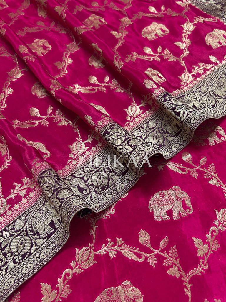 Queen Pink Munga Silk Saree