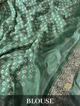 Fern Green Zardozi Handwork Patola Munga silk saree