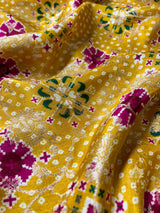 Daffodil Yellow Zardozi Handwork Bandhani print Designer Silk Saree