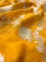 Mustard yellow Banarasi Khaddi Weaved Georgette Saree