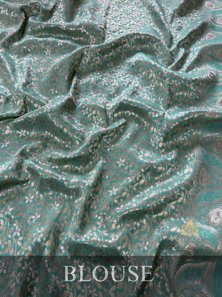 Turquoise Green Banarasi Uppada Silk Saree