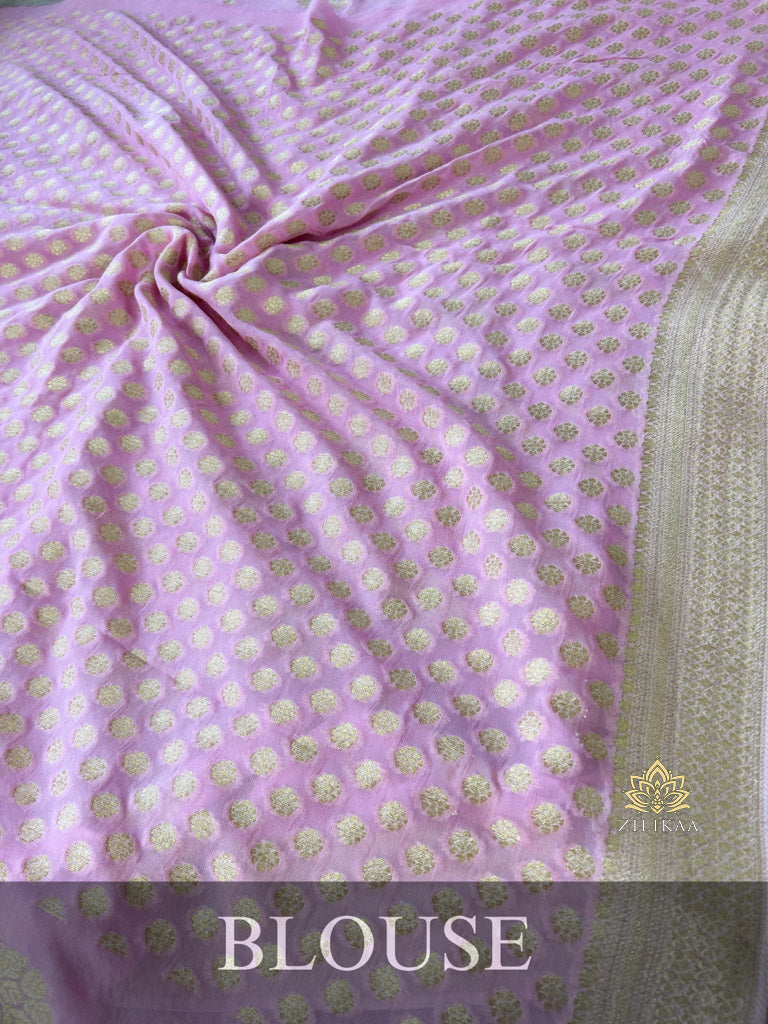 Baby Pink Banarasi Khaddi Weaved Georgette Saree