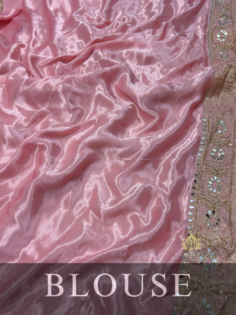 Pastel Pink Special Zardozi Gota Handwork Banarasi Silk Saree