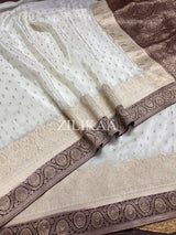 Ivory Purple Munga Silk Saree