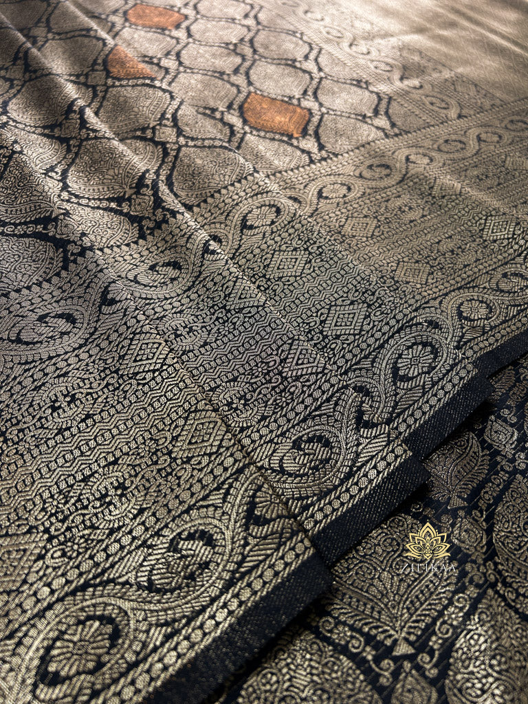 Midnight Black Kanchipuram Silk Saree