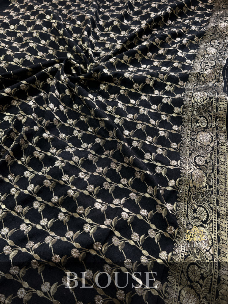 Midnight Black Banarasi Uppada Silk Saree