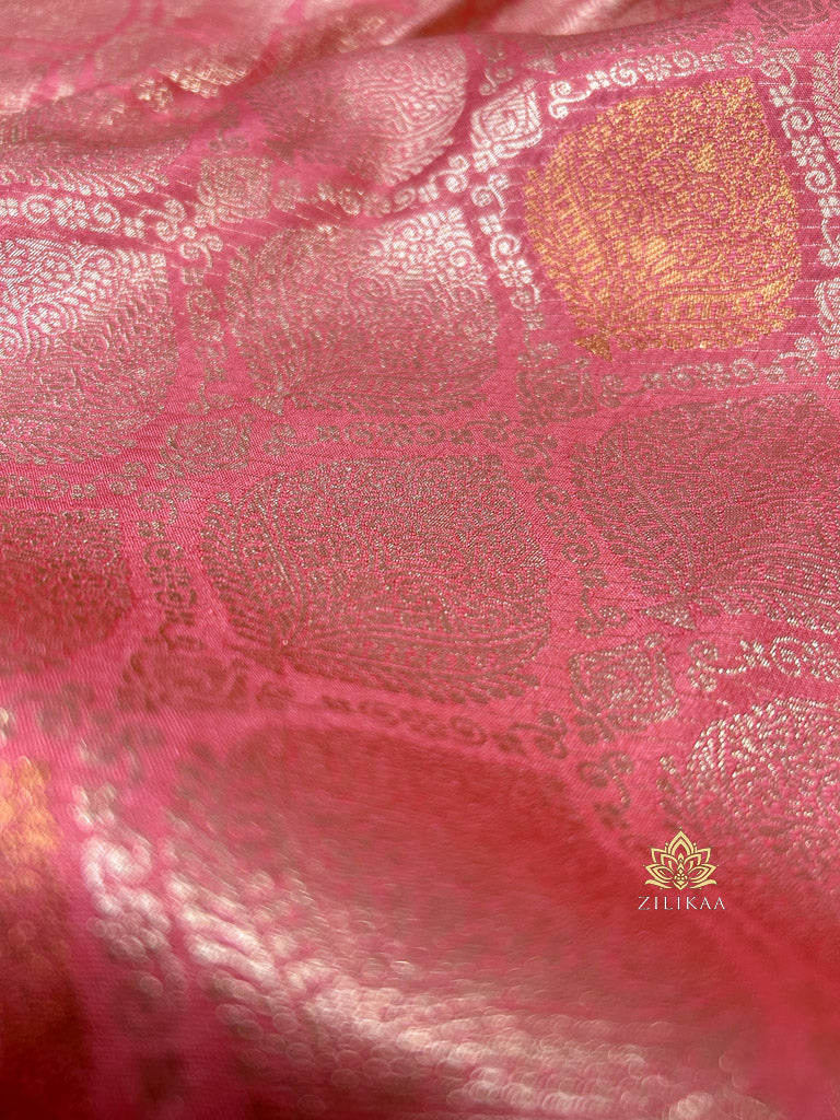 Peach Pink Kanchipuram Silk Saree