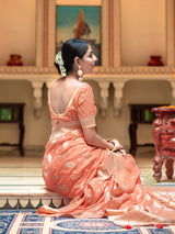 Salmon Peach Banarasi Khaddi Weaved Georgette Saree