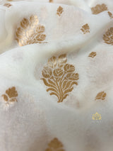 Ivory White Banarasi Khaddi Weaved Georgette Saree