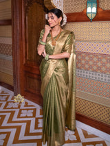 Olive Green Kanchipuram Tissue Silk Saree
