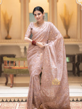 Orchid Pink Gota Embroidery French Silk Saree