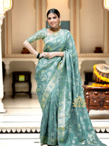 Turquoise Green Banarasi Uppada Silk Saree