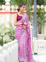 Fuchsia Purple Antique Silver Zari Khaddi Weaved Georgette Saree