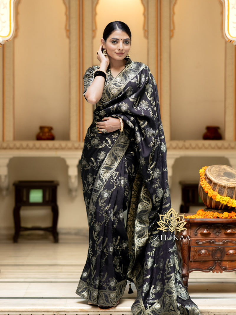 Midnight Black Uppada Silk Saree