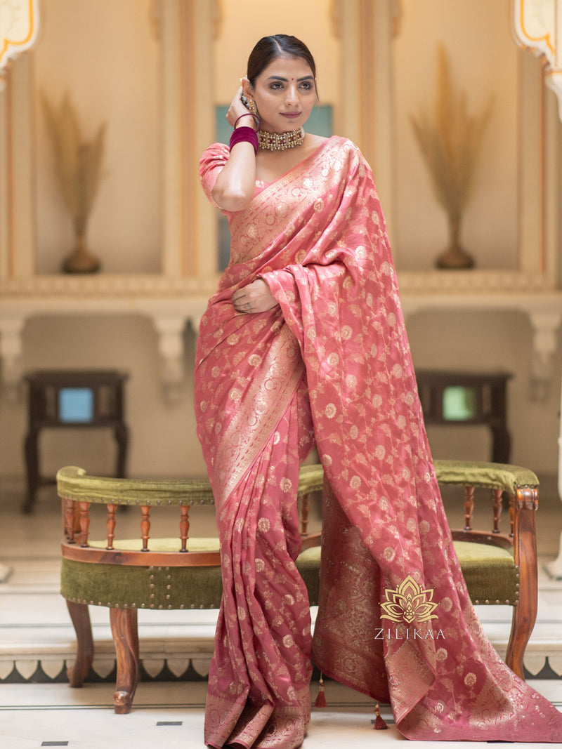 Orchid Pink Banarasi Uppada Silk Saree