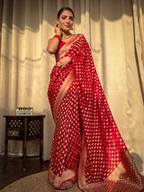 Scarlet Red Banarasi Khaddi Weaved Georgette Saree
