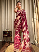 Sangria Wine Banarasi Khaddi Weaved Georgette Saree