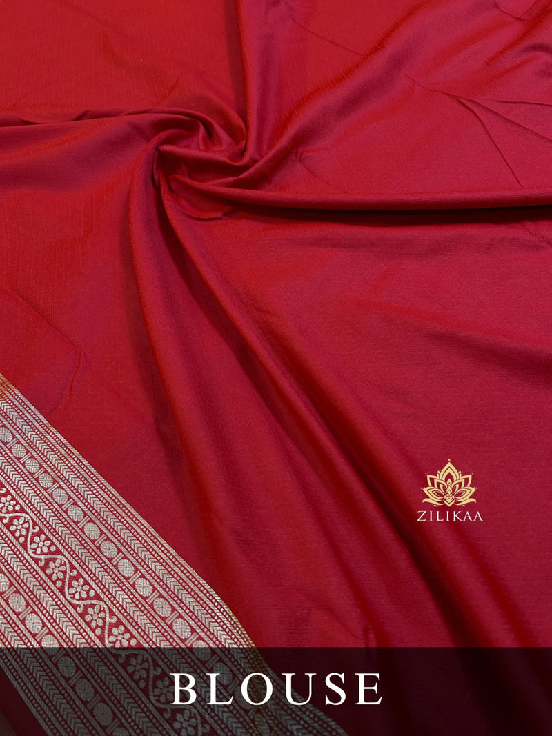 Ivory with Red Banarasi Katan Silk Saree