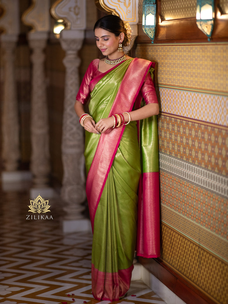 Mehendi Green with Rani Kanchipuram Silk Saree