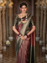 Maroon with Bottle Green  Kanchipuram Silk Saree
