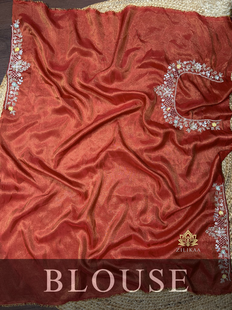 Mustard Golden Soft Tissue Silk Saree with Zardozi Handwork