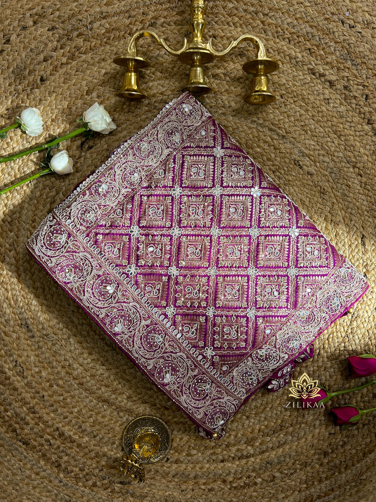 Plum Wine Zardozi Handwork Patola Munga Silk Saree