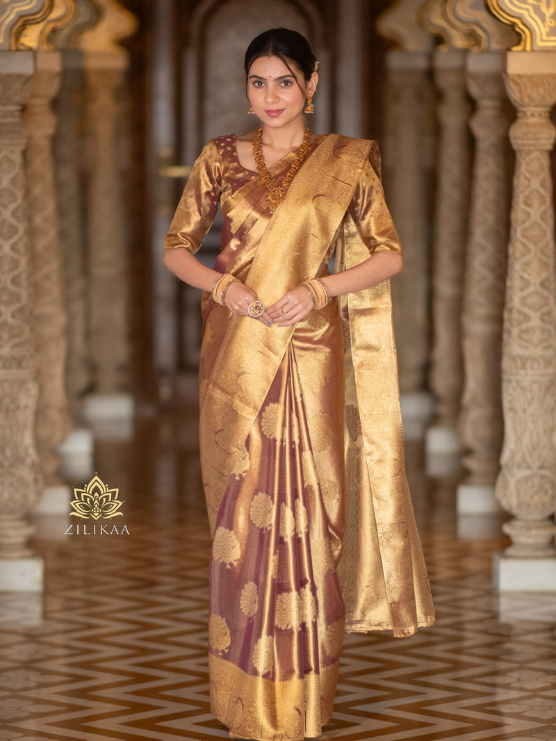 Caramel Gold Kanchipuram Tissue Silk Saree