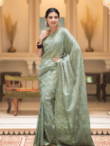 Fern Green Gota Embroidery French Silk Saree