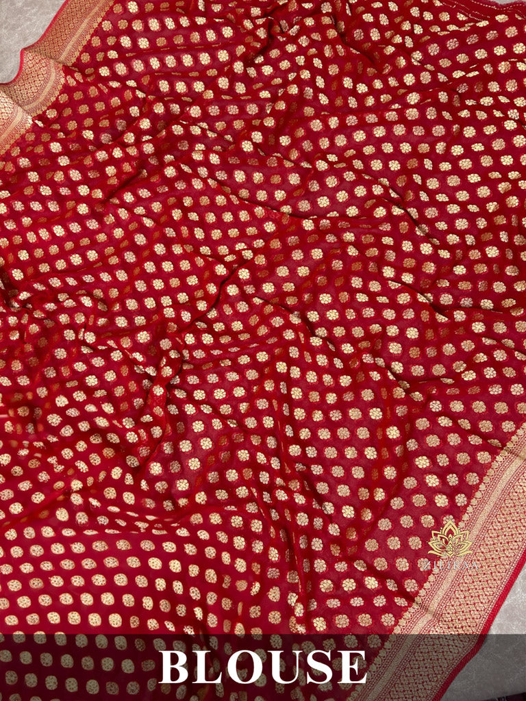 Scarlet Red Banarasi Khaddi Weaved Georgette Saree
