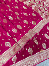 Queen Pink Banarasi Khaddi Weaved Georgette Saree