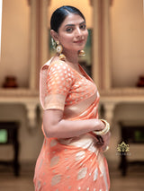 Salmon Peach Banarasi Khaddi Weaved Georgette Saree