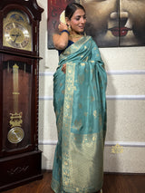 Turquoise Green Banarasi Uppada Silk Saree