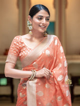 Salmon Peach Banarasi Khaddi Weaved Georgette Saree