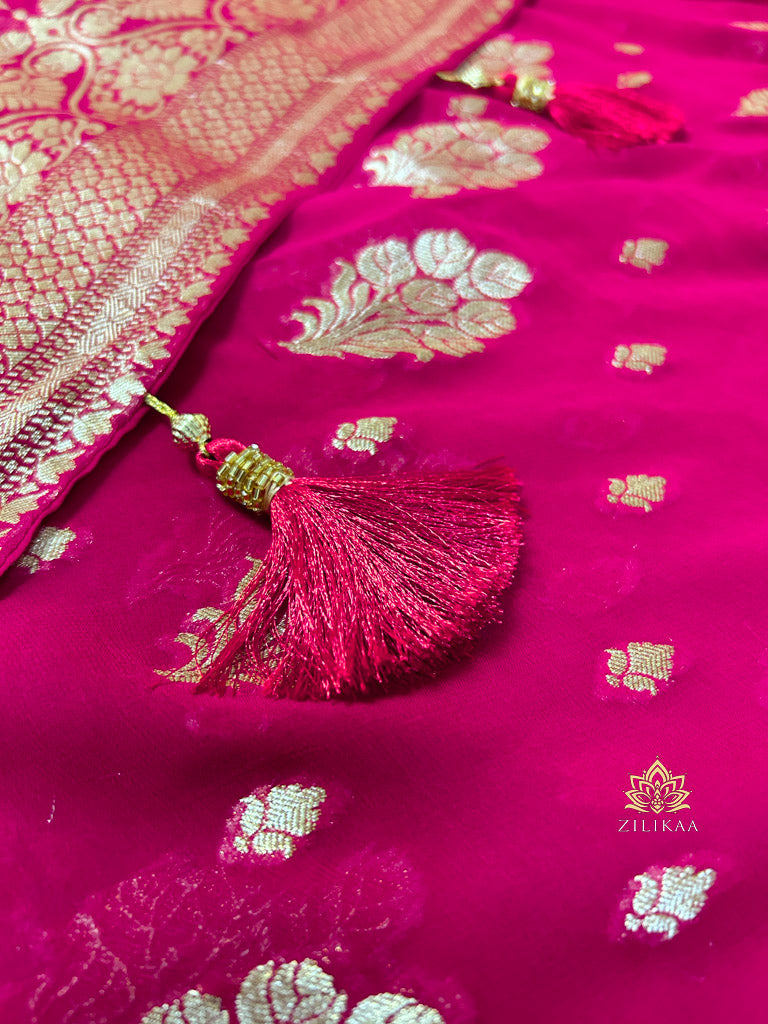 Queen Pink Banarasi Khaddi Weaved Georgette Saree