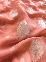 Salmon Peach Banarasi Khaddi Weaved Georgette Saree