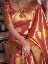 Salmon Pink Kanchipuram Tissue Silk Saree