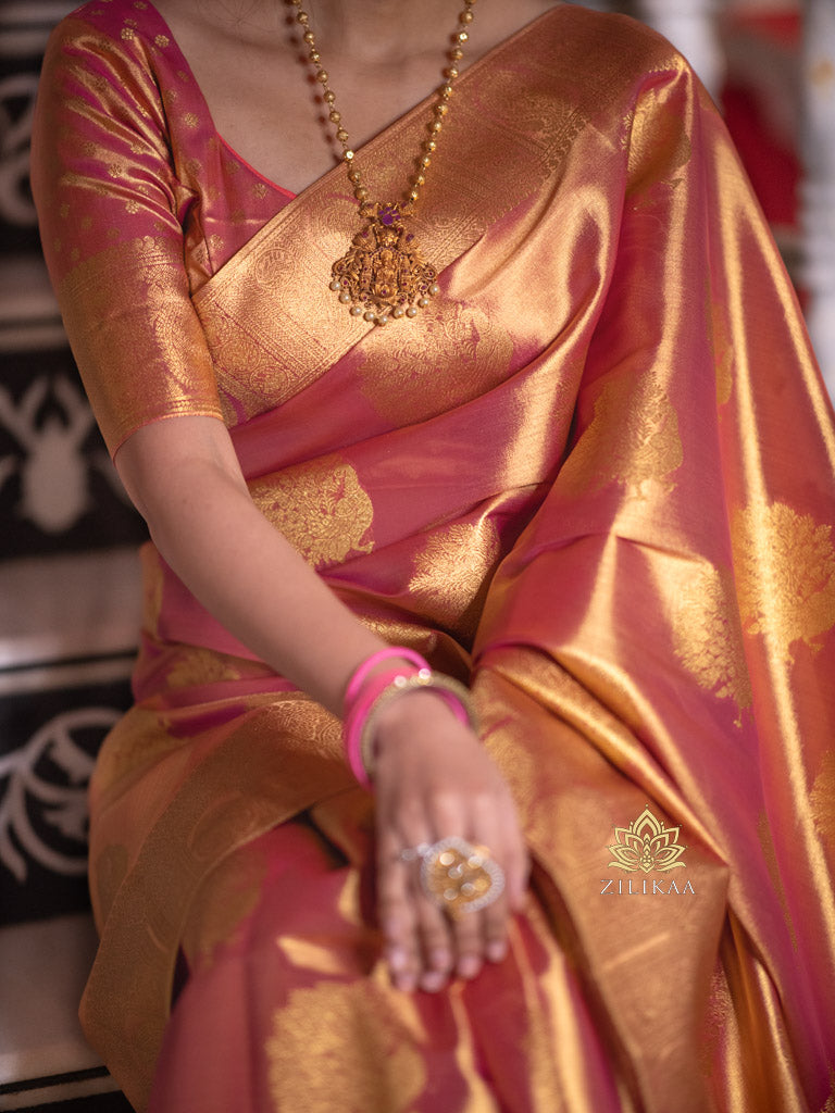 Salmon Pink Kanchipuram Tissue Silk Saree