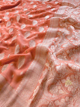 Salmon Peach Banarasi Khaddi Weaved Georgette Saree
