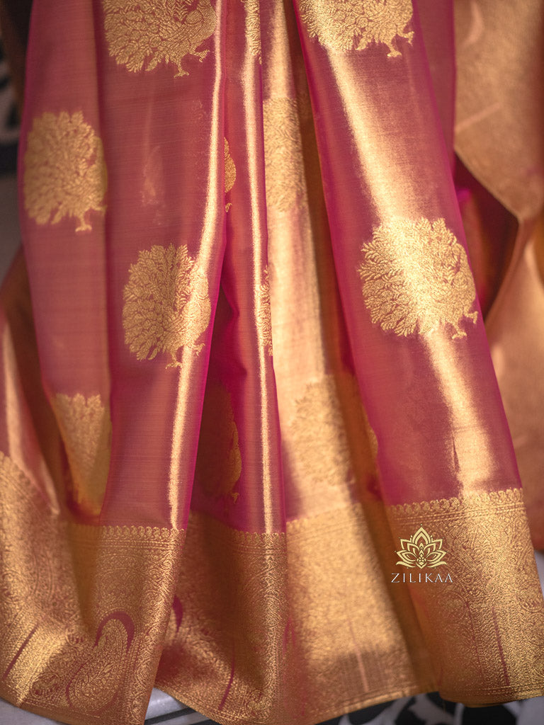 Salmon Pink Kanchipuram Tissue Silk Saree
