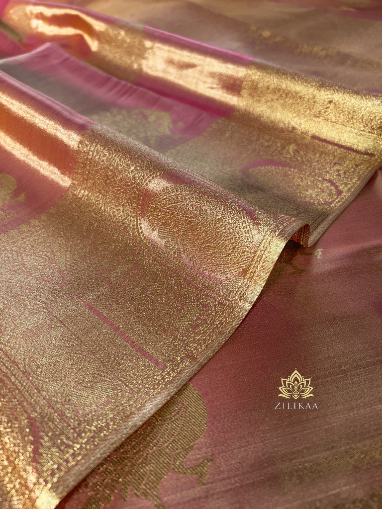 Salmon Pink Kanchipuram Tissue Silk Saree