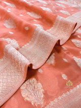 Salmon Peach Banarasi Khaddi Weaved Georgette Saree