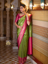 Mehendi Green with Rani Kanchipuram Silk Saree