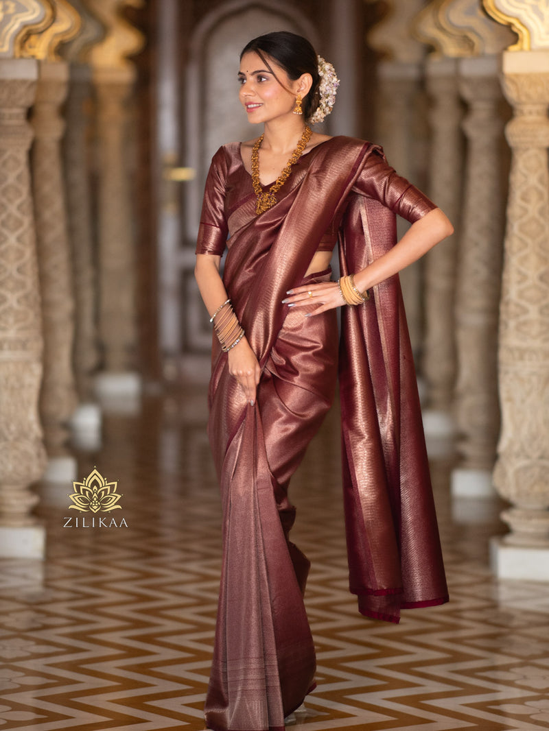 Sangria Maroon  Kanchipuram Silk Saree
