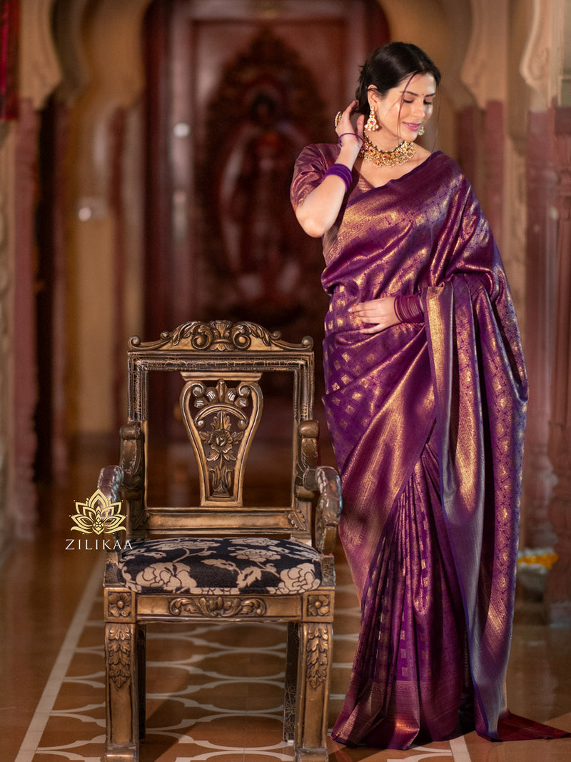 Eggplant Purple Kanjeevaram Silk Saree