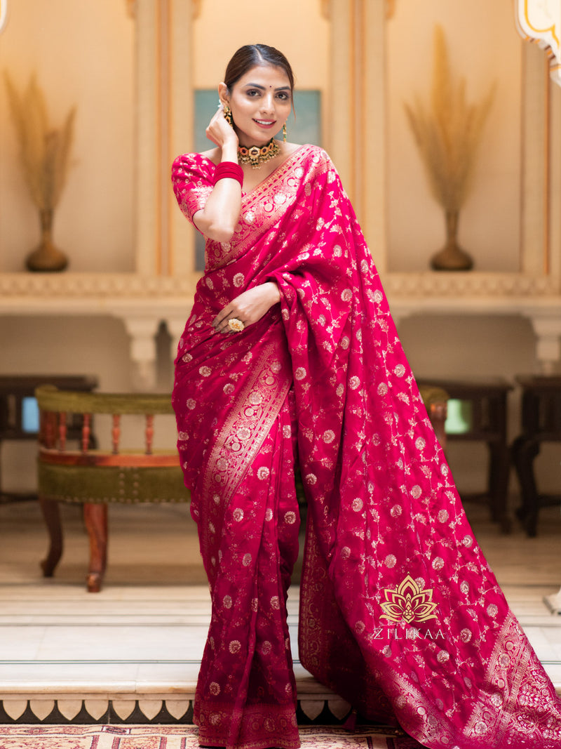 Queen Pink Banarasi Uppada Silk Saree