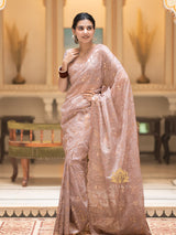Orchid Pink Gota Embroidery French Silk Saree